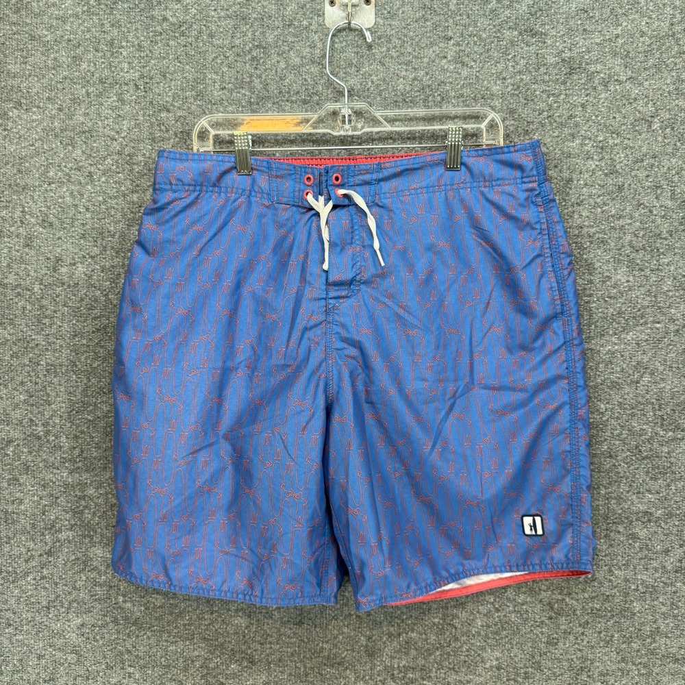 Johnnie-O Swim Trunks Mens XL Blue Surfboard Print Board Shorts Beachwear Summer